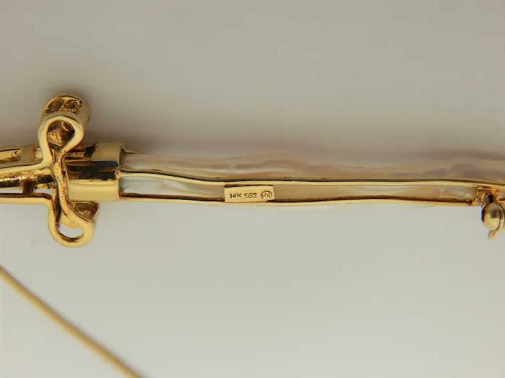 One of a Kind 14K Gold Pearl Pin Sword design - image 7