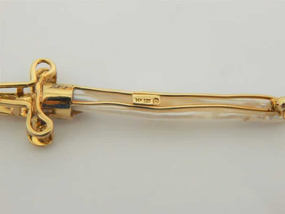 One of a Kind 14K Gold Pearl Pin Sword design - image 8