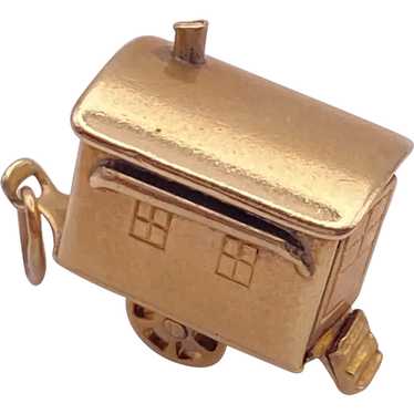 Camper Wagon Vintage Moving Charm 14K Gold Three-… - image 1