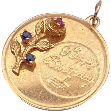 Happy Birthday Jeweled Vintage Charm 14K Gold - image 1