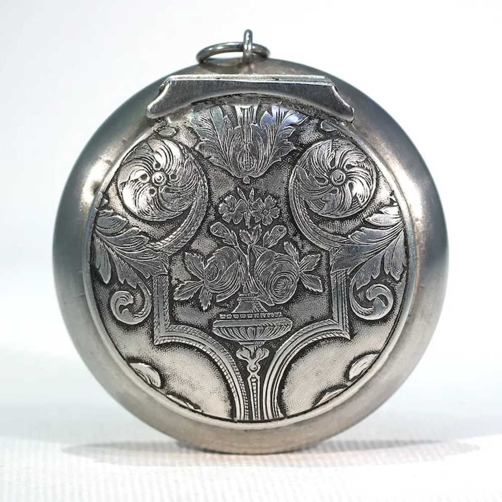 Antique European Silver Locket Pendant Compact or… - image 11