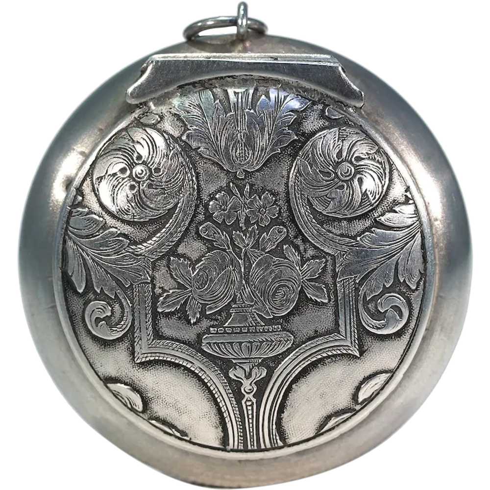 Antique European Silver Locket Pendant Compact or… - image 1