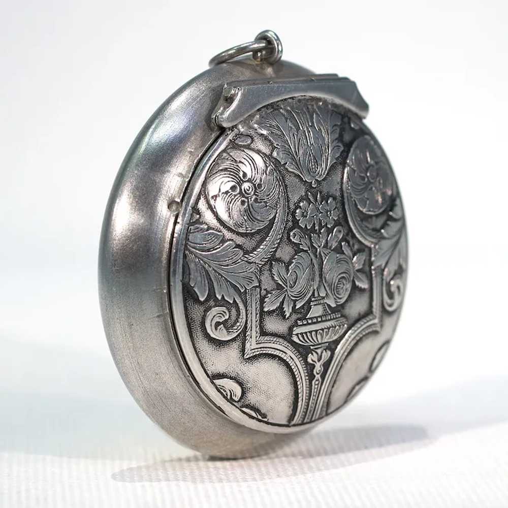 Antique European Silver Locket Pendant Compact or… - image 2