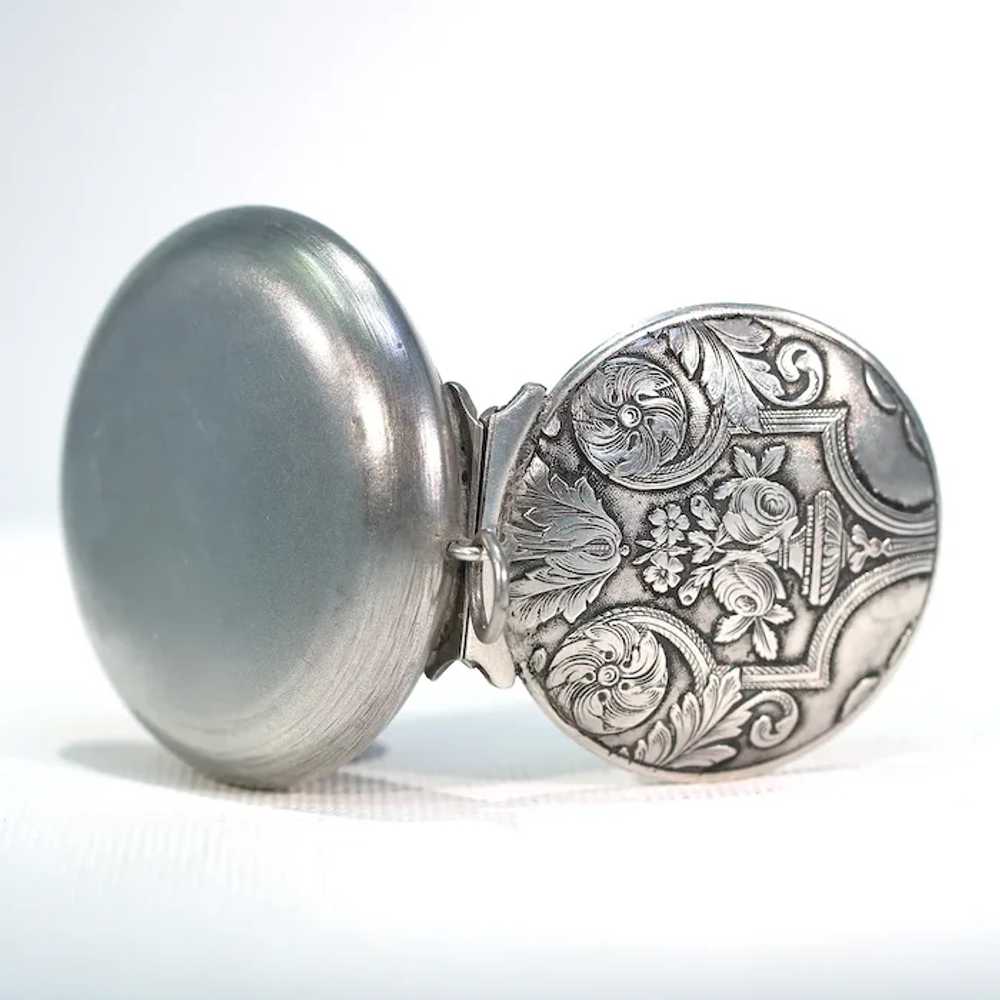 Antique European Silver Locket Pendant Compact or… - image 3