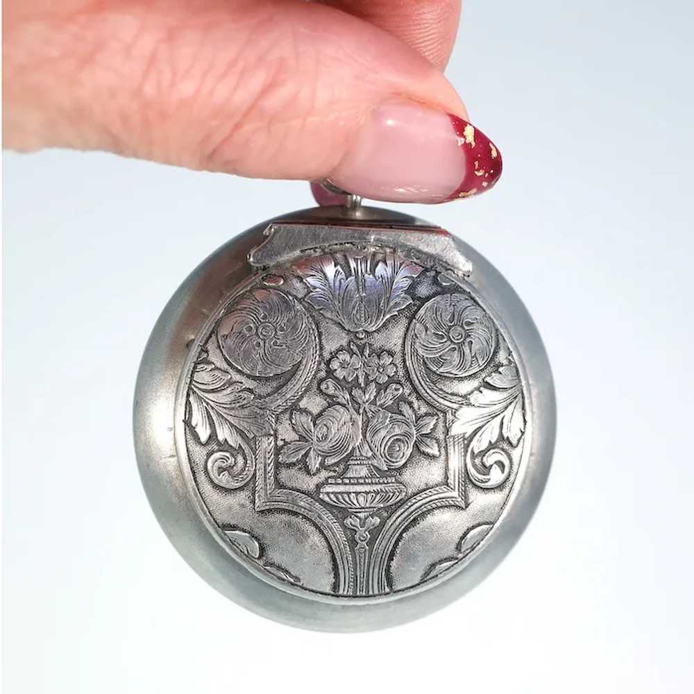 Antique European Silver Locket Pendant Compact or… - image 8