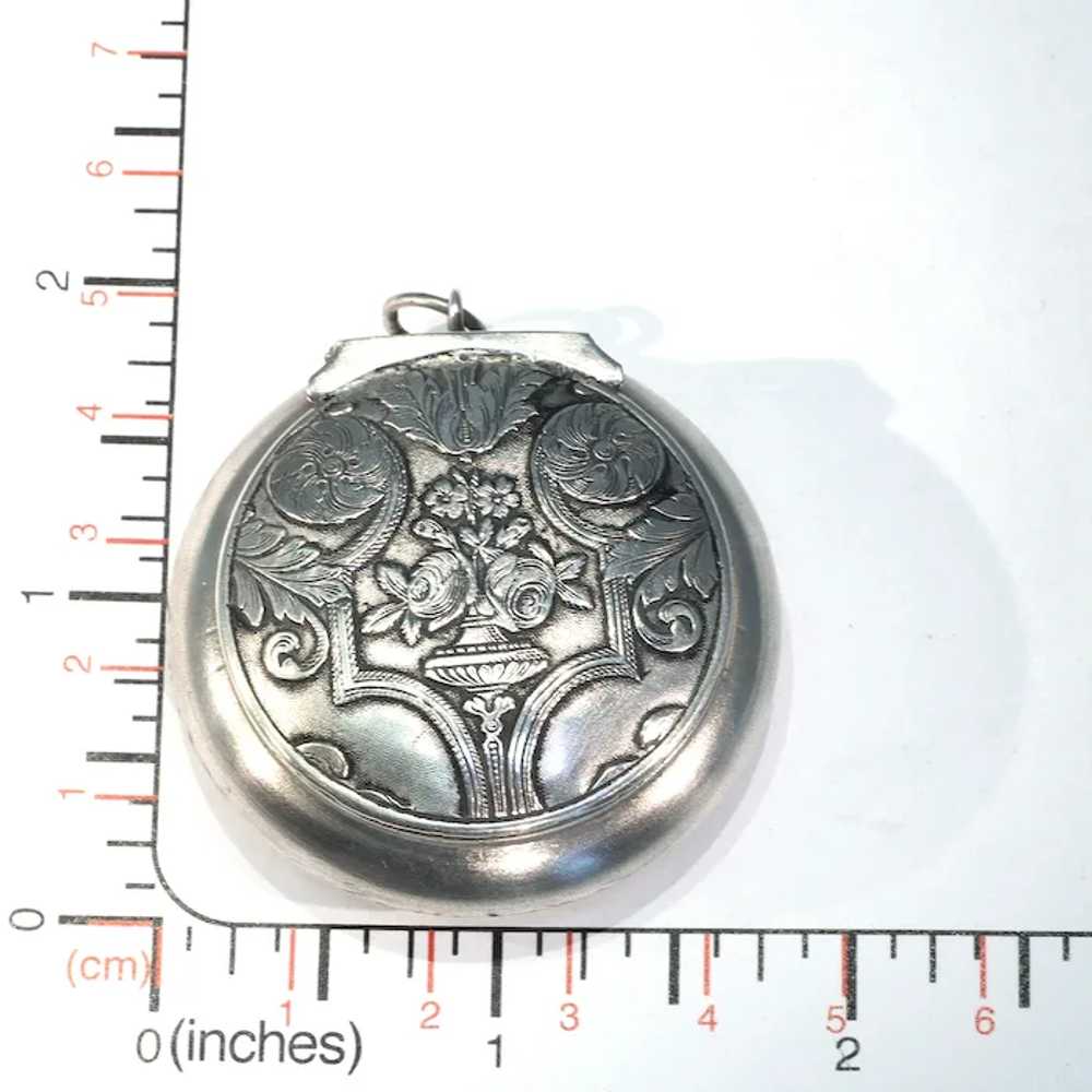 Antique European Silver Locket Pendant Compact or… - image 9