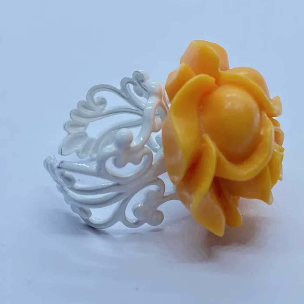 Gorgeous Vintage Orange Celluloid Rose / Flower A… - image 3
