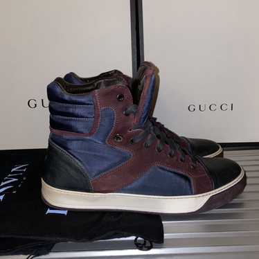 Lanvin Maroon/Navy Leather & Suede High-Top Sneak… - image 1