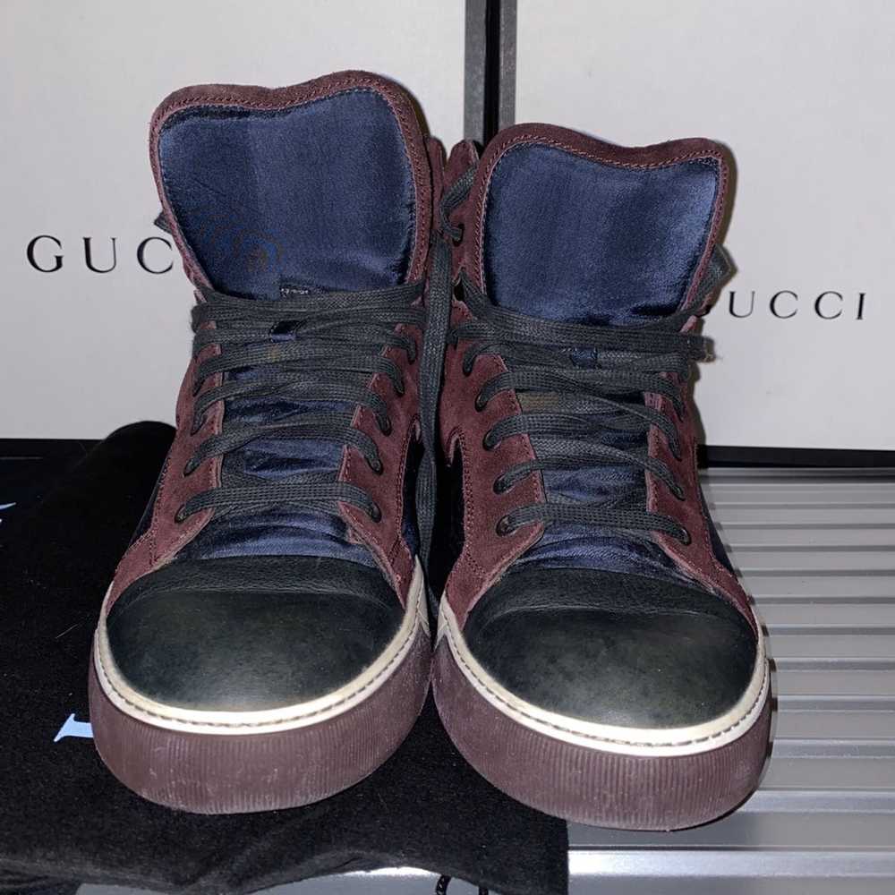 Lanvin Maroon/Navy Leather & Suede High-Top Sneak… - image 2