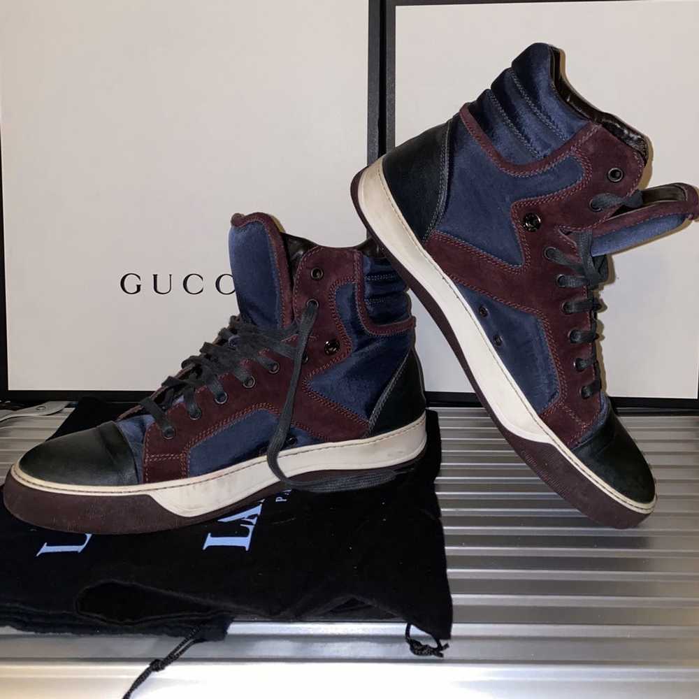 Lanvin Maroon/Navy Leather & Suede High-Top Sneak… - image 3