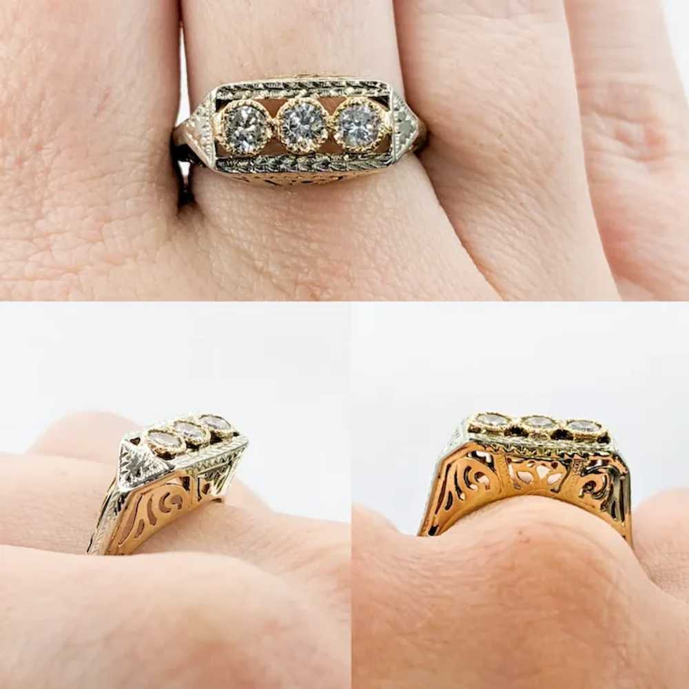 Antique Art Deco Three Stone Diamond Ring in 10kt… - image 2