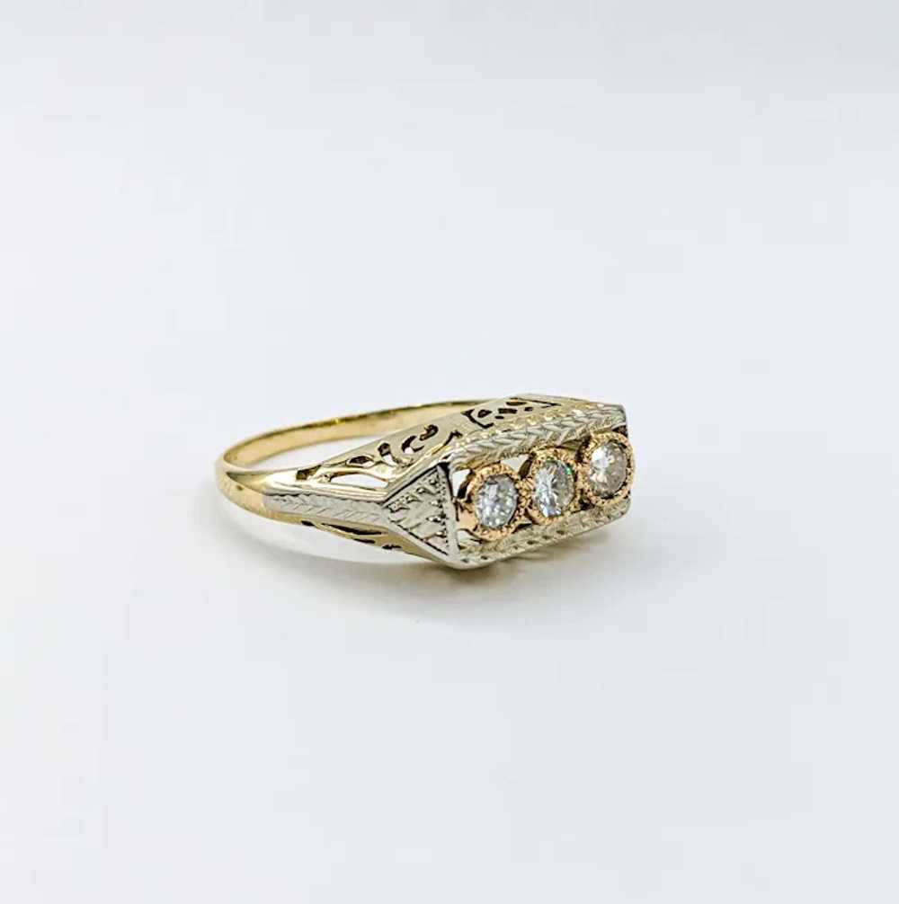 Antique Art Deco Three Stone Diamond Ring in 10kt… - image 5