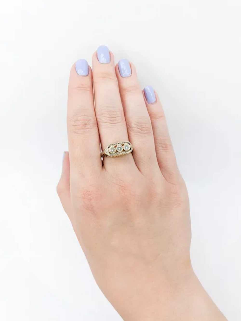 Antique Art Deco Three Stone Diamond Ring in 10kt… - image 6