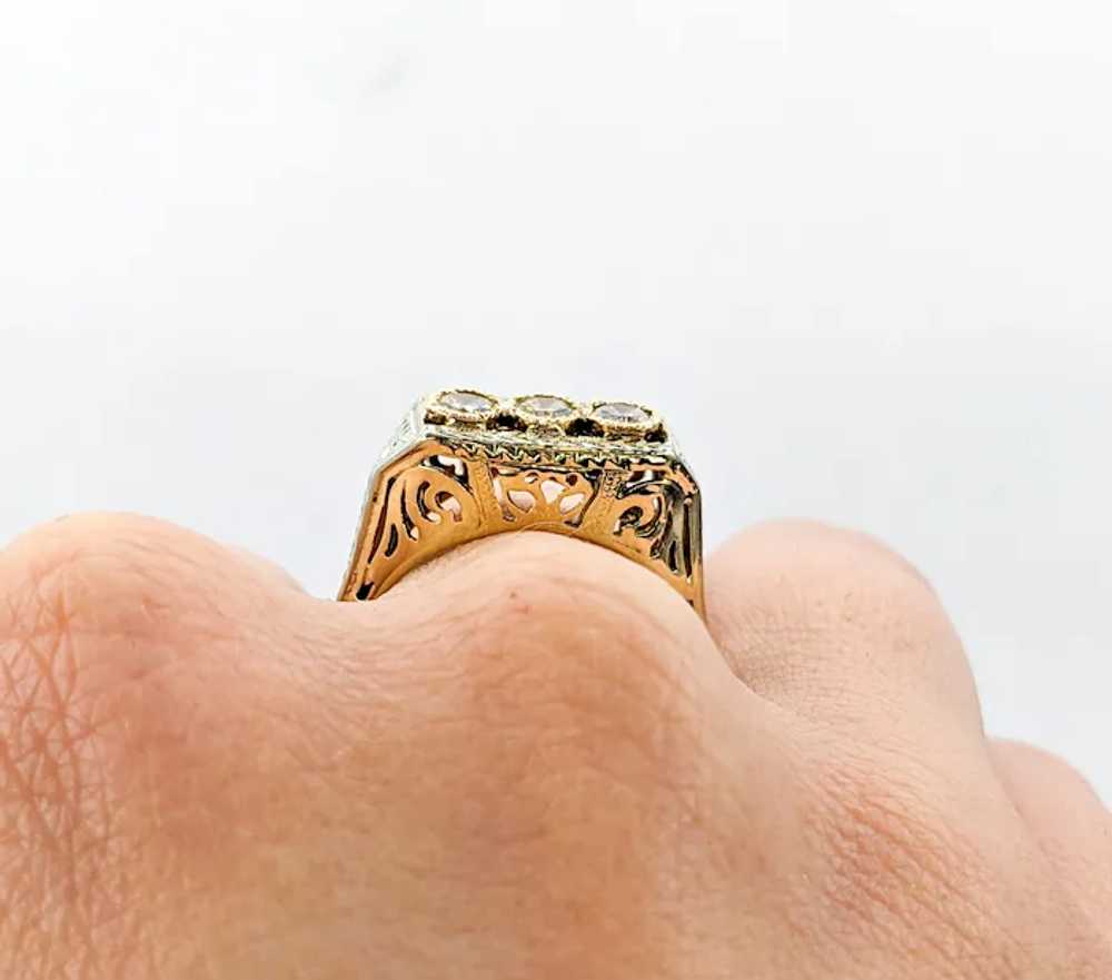 Antique Art Deco Three Stone Diamond Ring in 10kt… - image 9