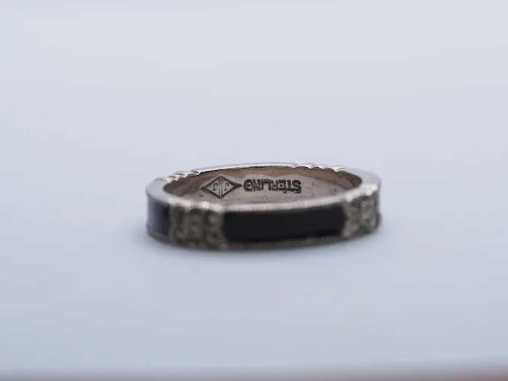Black enamel & Marcasite Sterling Silver Band - image 2
