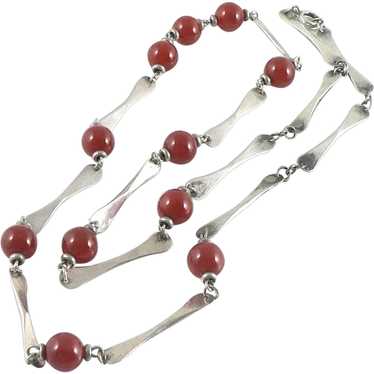 Mid-Century Modern Sterling Silver and Carnelian … - image 1