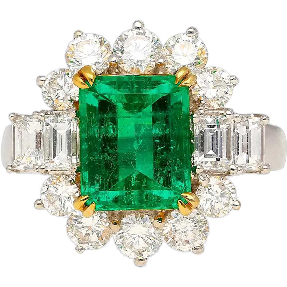 4.42 Carat TW Colombian Emerald with Round & Emer… - image 1