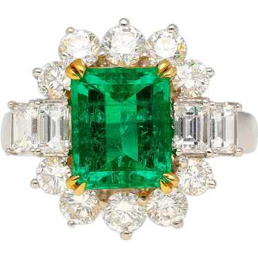 4.42 Carat TW Colombian Emerald with Round & Emer… - image 1