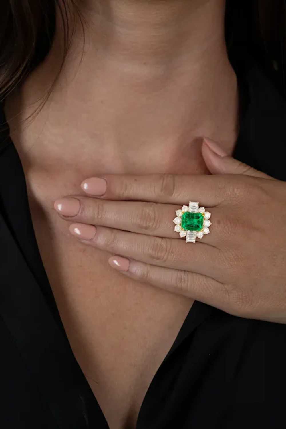 4.42 Carat TW Colombian Emerald with Round & Emer… - image 7