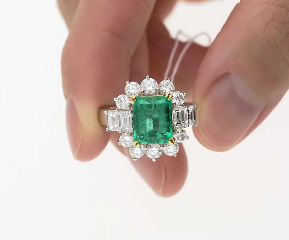 4.42 Carat TW Colombian Emerald with Round & Emer… - image 8