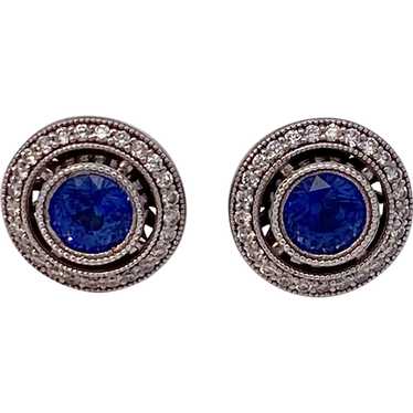 Vintage Estate Sapphire Halo Style Earrings 14K G… - image 1