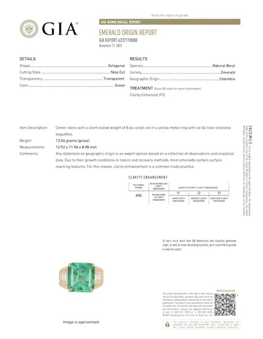 Unisex 8.64 Carat Colombian Emerald & Baguette Di… - image 11