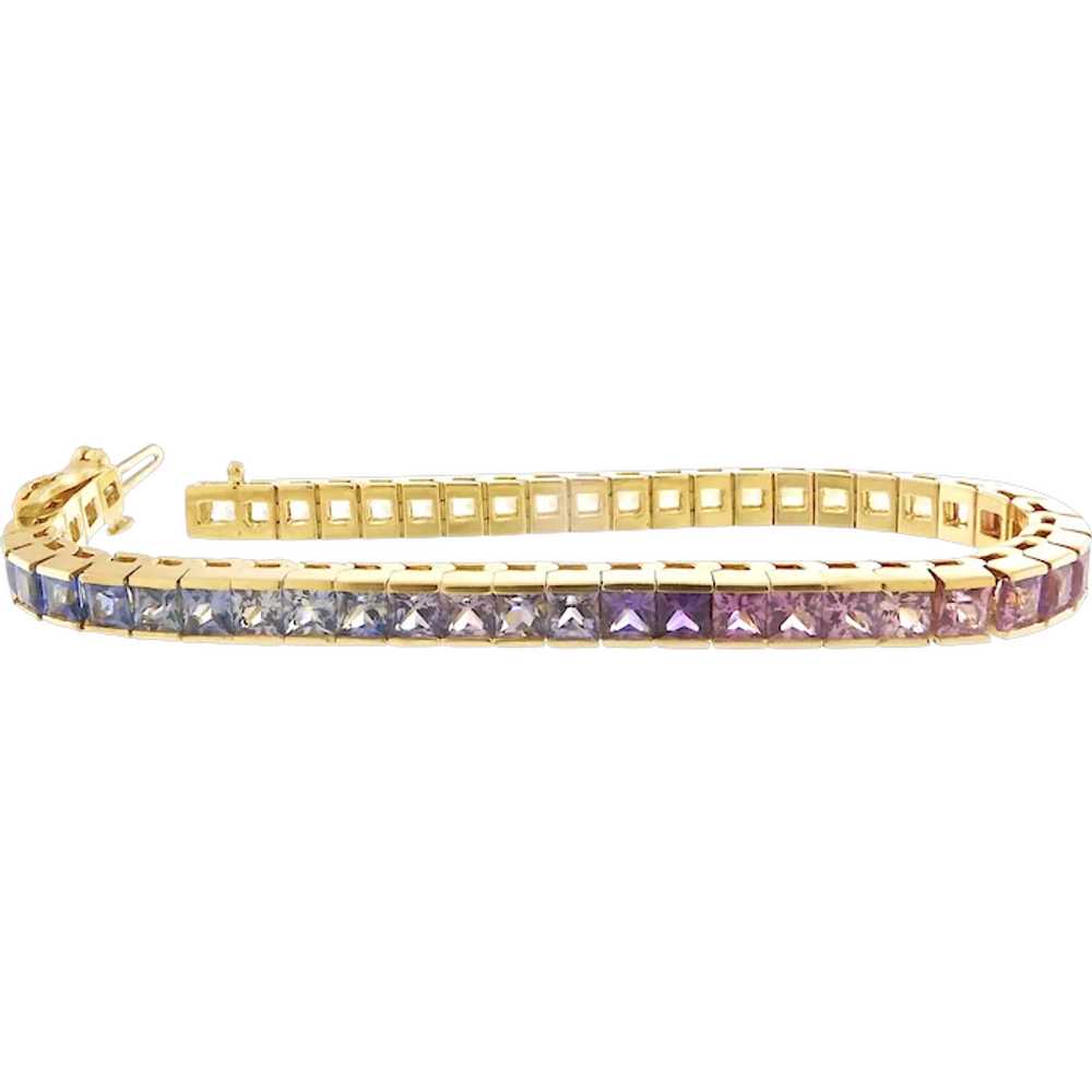 Fabulous Rainbow Gemstone Line Bracelet in 14k Ye… - image 1