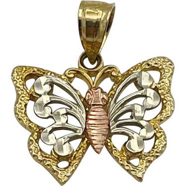 14K Tri-Gold Butterfly Pendant