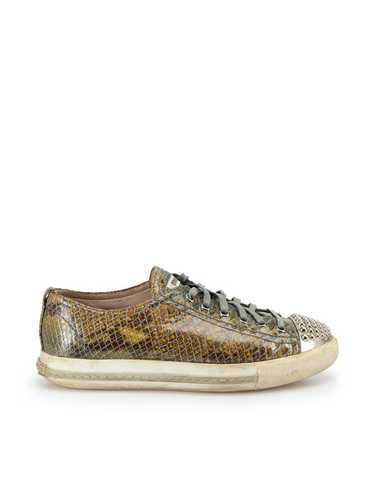 Miu Miu Green Leather Lizard-Effect Embellished Ca