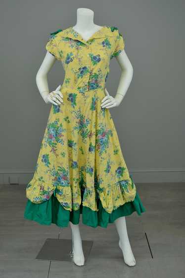 1930s Yellow Floral Rose Print Cottagecore Peasant