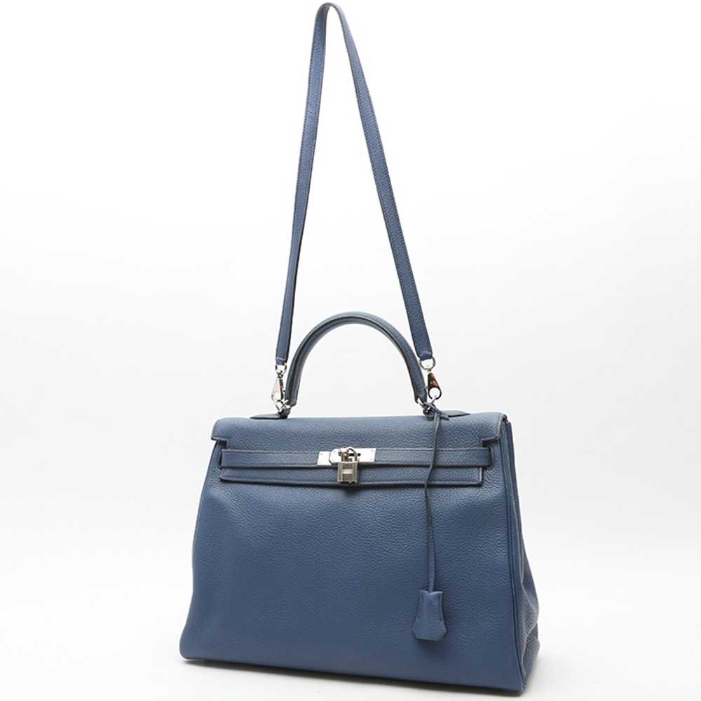 Hermès Kelly 35 cm handbag in blue togo leather C… - image 10