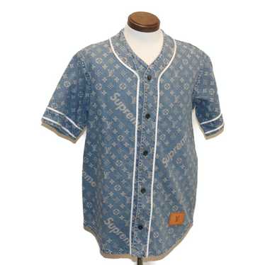 Blue Cotton Reconstructed Denim Baseball Shirt - GBNY