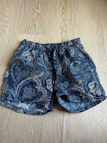 Navy Blue Bandana Print Silk Twill Shorts - GBNY
