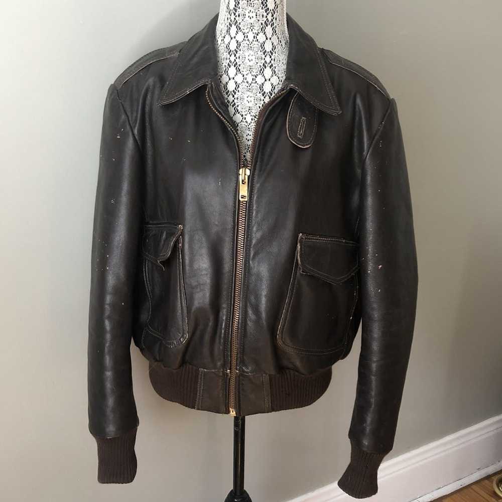 Leather Jacket × Vintage Brown Leather Bomber Jac… - image 2