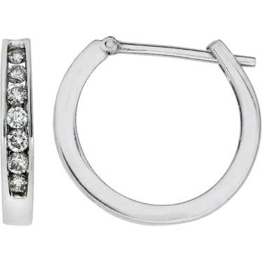 14K White Gold .56ctw Natural Diamond Hoop Earrin… - image 1