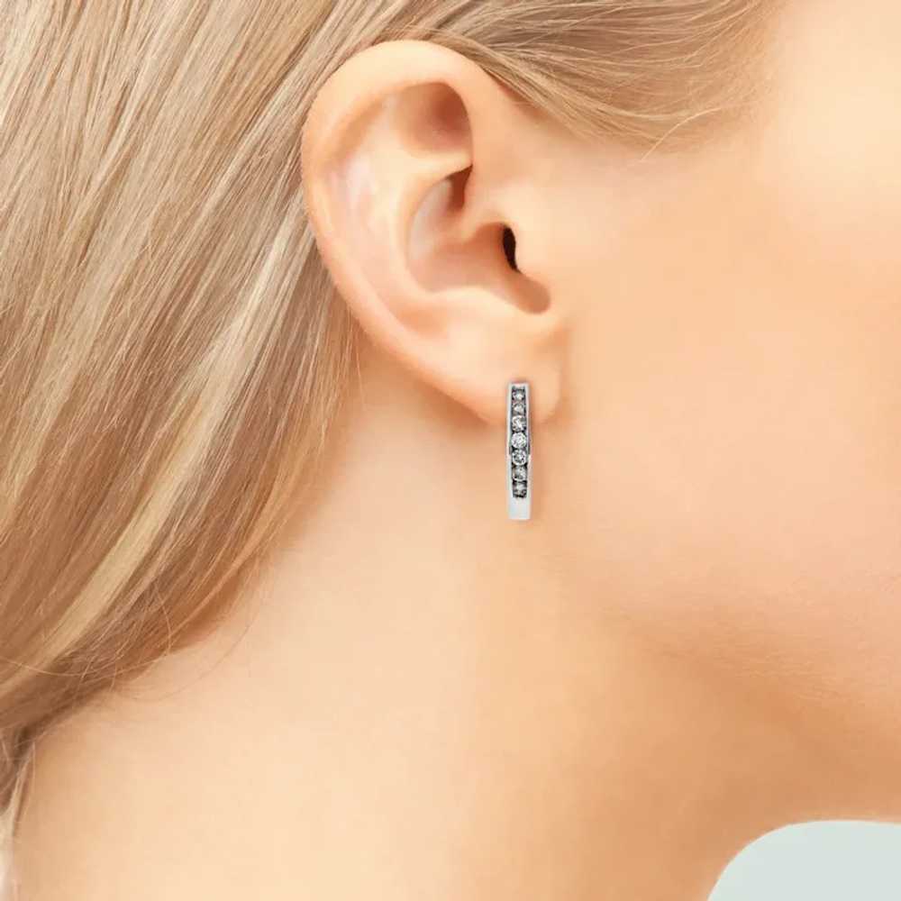 14K White Gold .56ctw Natural Diamond Hoop Earrin… - image 2