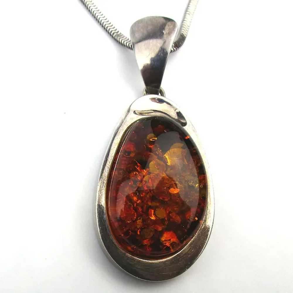 Vintage Baltic Amber Pendant Necklace Sterling Si… - image 2