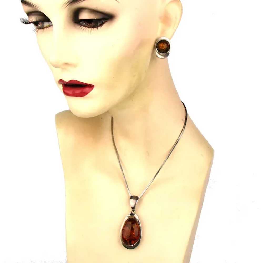 Vintage Baltic Amber Pendant Necklace Sterling Si… - image 3