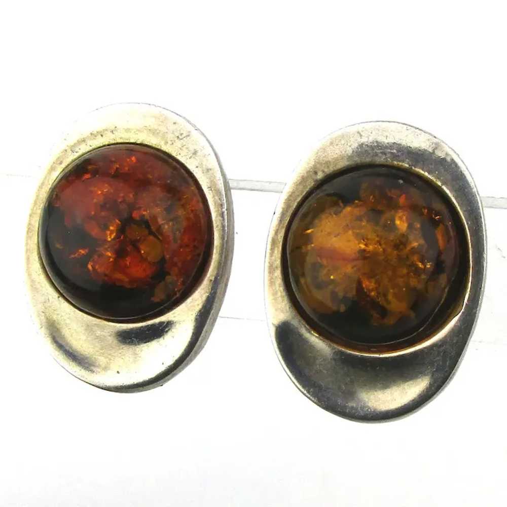 Vintage Baltic Amber Pendant Necklace Sterling Si… - image 4