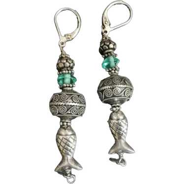 Oriental Chinese Sterling Silver Fish Earrings