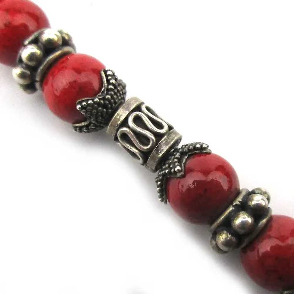 Exotic Sterling Silver Bracelet w/ Hot Red Beads - image 3