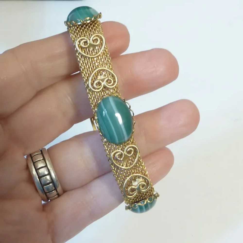 Gold Tone Green Agate Woven Chain Bracelet - image 2