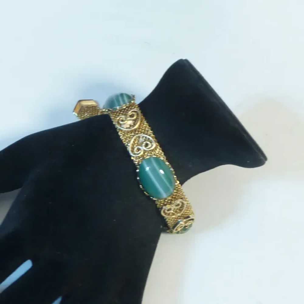 Gold Tone Green Agate Woven Chain Bracelet - image 3