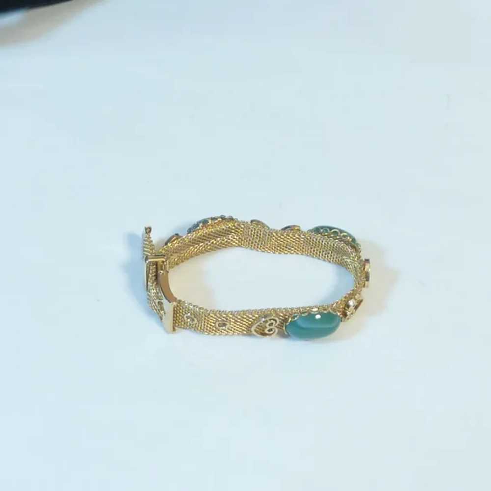 Gold Tone Green Agate Woven Chain Bracelet - image 4