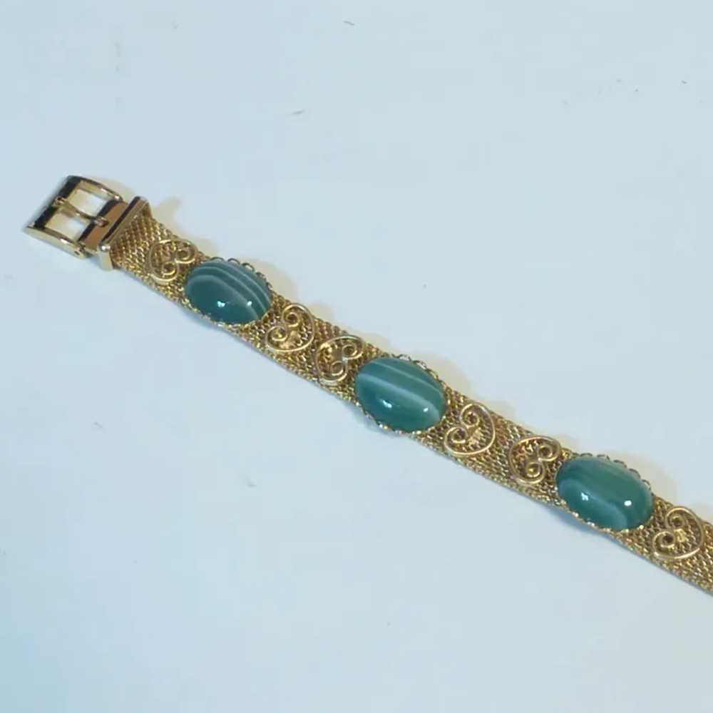 Gold Tone Green Agate Woven Chain Bracelet - image 6