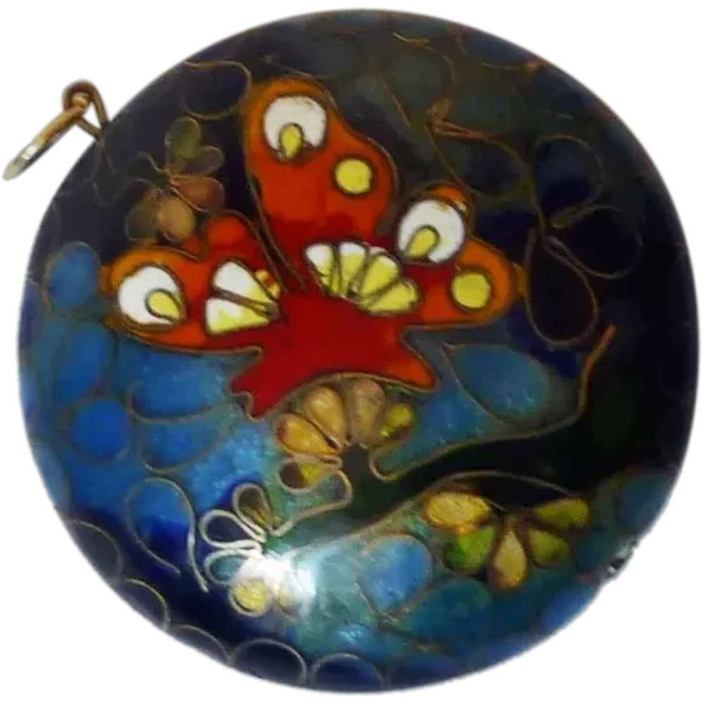 Cloisonne Enamel Round Butterfly Pendant - image 1