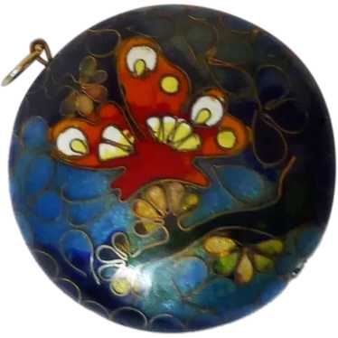 Cloisonne Enamel Round Butterfly Pendant - image 1