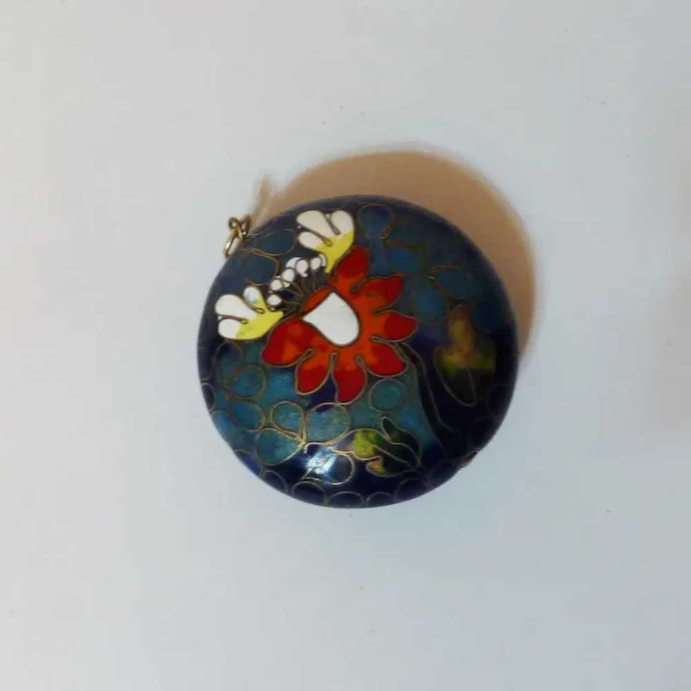 Cloisonne Enamel Round Butterfly Pendant - image 2