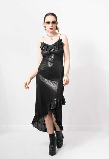 Vintage frilled slip dress in black nightgown