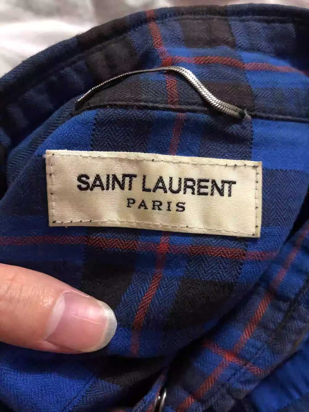 Saint Laurent Paris Saint Laurent Blue Plaid Frin… - image 3